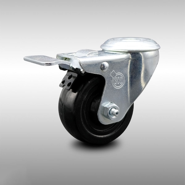 3 Inch SS Hard Rubber Wheel Swivel Bolt Hole Caster with Total Lock Brake SCC
